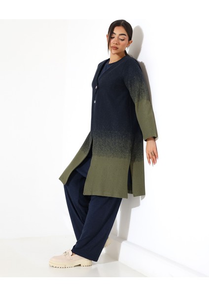 Düğme Kapama Örme Ceket Üç Parça Takım