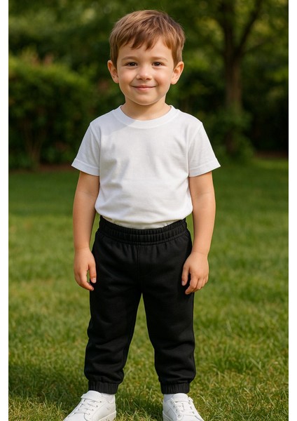 Erkek Çocuk %100 Pamuk Beli ve Paçası Lastikli Eşofman Altı - Siyah (2-3 Yaş 8-9 Yaş)