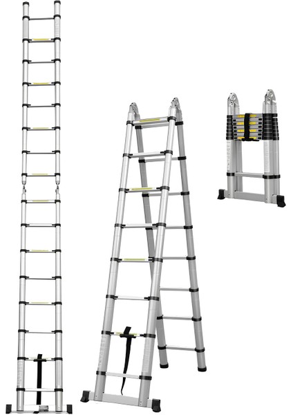 Teleskopik Alüminyum A Tipi Merdiven | 6+6, 7+7, 8+8 Basamak Açılır Uzayan Kaymaz Güvenli