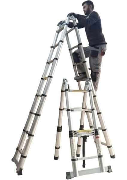 Teleskopik Alüminyum A Tipi Merdiven | 6+6, 7+7, 8+8 Basamak Açılır Uzayan Kaymaz Güvenli modelleri