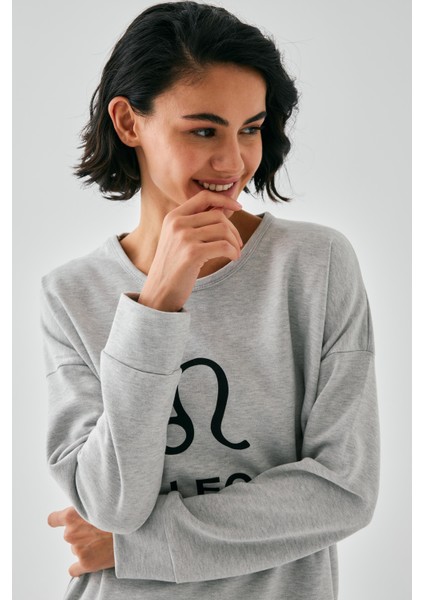 Kadın Gri Aslan Burcu Oversize 2 Iplik Eşofman Ev Giyim Takımı fiyatları