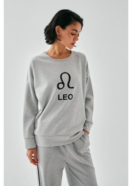 Kadın Gri Aslan Burcu Oversize 2 Iplik Eşofman Ev Giyim Takımı indirimleri