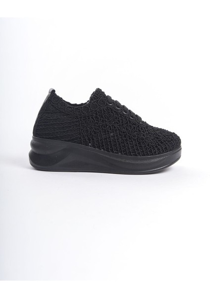 Siyah Açık Yüksek Spor Tabanlı Dantel Motifli Yazlık Günlük Kadın Casual Babet Ayakkabı fiyatları