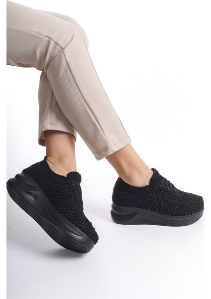 Siyah Açık Yüksek Spor Tabanlı Dantel Motifli Yazlık Günlük Kadın Casual Babet Ayakkabı fırsatları