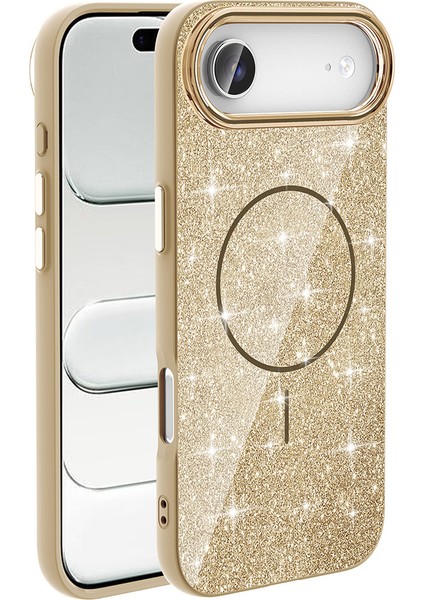 Iphone 17 Air Uyumlu Kılıf Magsafe Destekli Parıltılı Simli Işıltlı Kamera Korumalı Kapak
