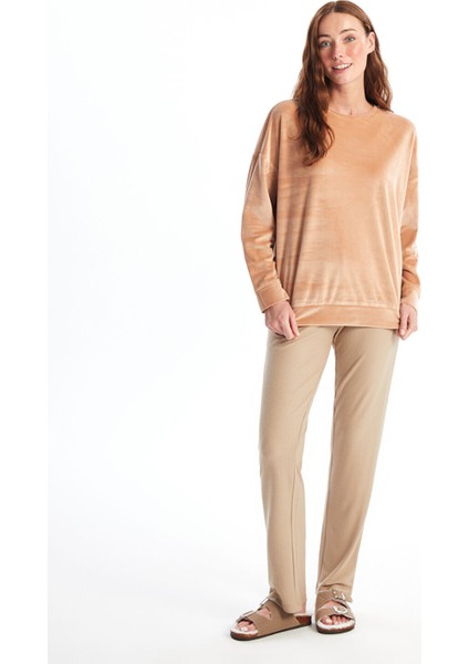 Yeni Sezon Bisiklet Yaka Düz Uzun Kollu Kadın Pijama Üst fiyatları