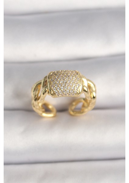 Pirinç Gold Renk Ayarlanabilir Zirkon Taşlı Kadın Yüzük - TJ-BYK3596