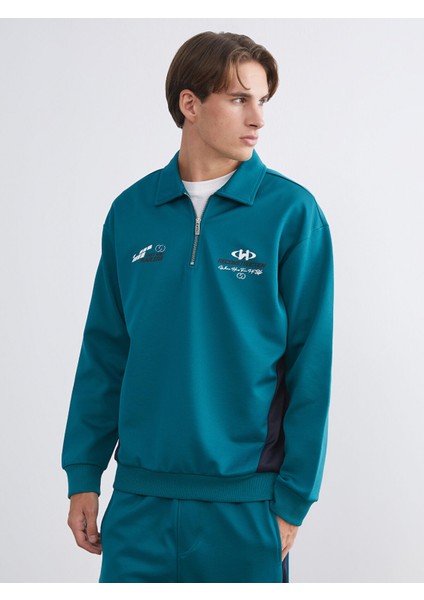 Yeni Sezon Polo Yaka Baskılı Erkek Kalın Sweatshirt