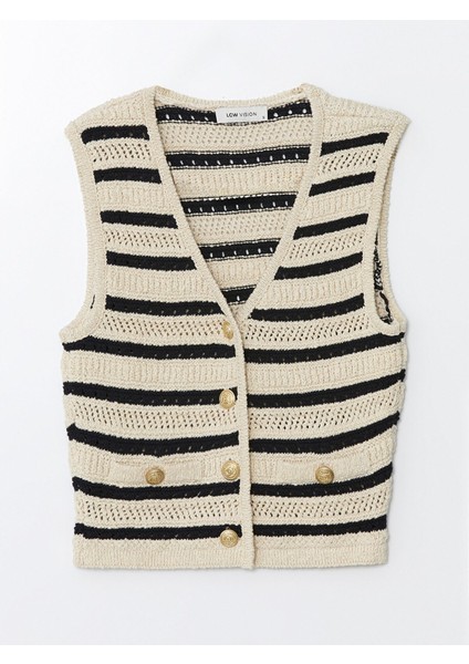Yeni Sezon V Yaka Çizgili Kadın Triko Yelek indirimleri