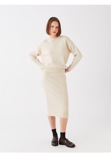 Yeni Sezon Kadın Beli Lastikli Düz Triko Etek
