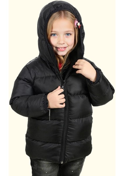 Kız Çocuk Polarlı Kürklü Kapüşonlu Su Geçirmez Rüzgara Dayanıklı Şişme Kışlık Mont Kaban