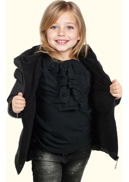 Kız Çocuk Polarlı Kürklü Kapüşonlu Su Geçirmez Rüzgara Dayanıklı Şişme Kışlık Mont Kaban fırsatları