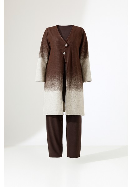 Düğme Kapama Örme Ceket Üç Parça Takım