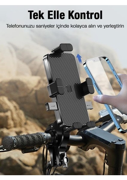 Otomatik Kilit Sistemli Sarsılmaz Düşmez Gidon Uyumlu Bisiklet, Motosiklet Telefon Tutucu fiyatları