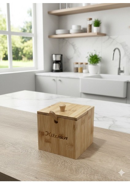 Bmabu Kapaklı ve Kaşıklı Şekerlik - Tuzluk - Baharatlık Veya Baharat Kabı 12 cm * 12 cm