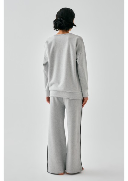 Kadın Gri Yay Burcu Oversize 2 Iplik Eşofman Ev Giyim Takımı