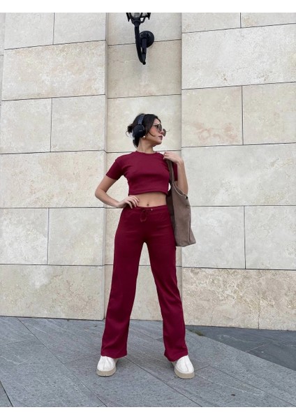 Lvsqvr Bol Paça Pantolonlu Alt Üst Takım Bordo (Beden: L) modelleri