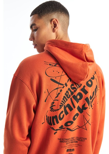 Yeni Sezon Uzun Kollu Baskılı Erkek Kalın Hoodie