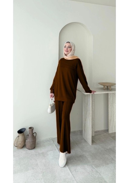 Kadın Tesettür Çimalı Pantolon İkili Takım M7154 - Tarçın Kahvesi