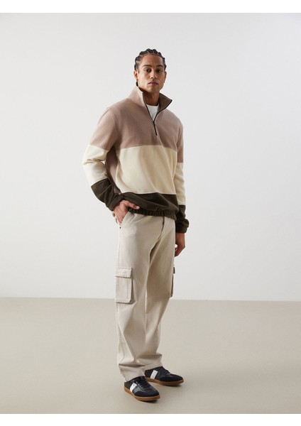 Yeni Sezon Dik Yaka Uzun Kollu Renk Bloklu Polar Erkek Sweatshirt fiyatları