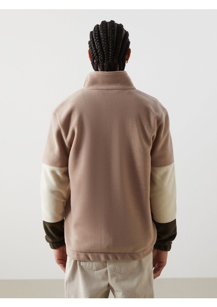 Yeni Sezon Dik Yaka Uzun Kollu Renk Bloklu Polar Erkek Sweatshirt fırsatları