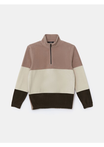 Yeni Sezon Dik Yaka Uzun Kollu Renk Bloklu Polar Erkek Sweatshirt indirimleri