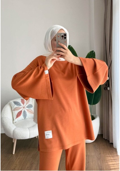 Kadın Ispanyol Paça Pantolon Ikili Takım M25114 - Turuncu fırsatları