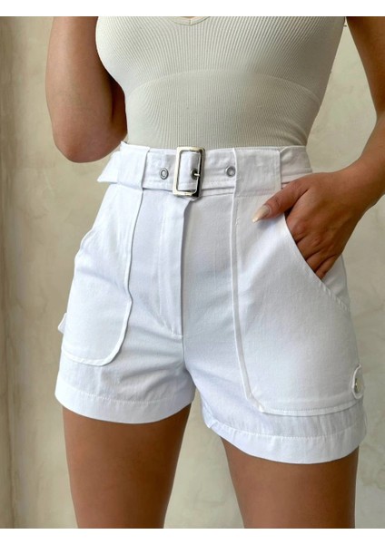 Lvsqvr Kemer Detaylı Gabardin Şort Beyaz S25289 (Beden: S)