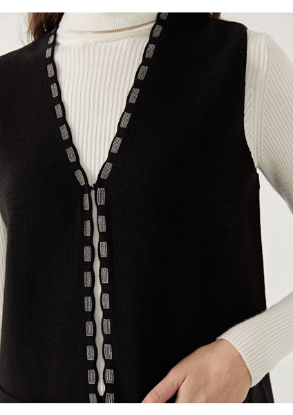Yeni Sezon V Yaka Desenli Kadın Triko Yelek fırsatları