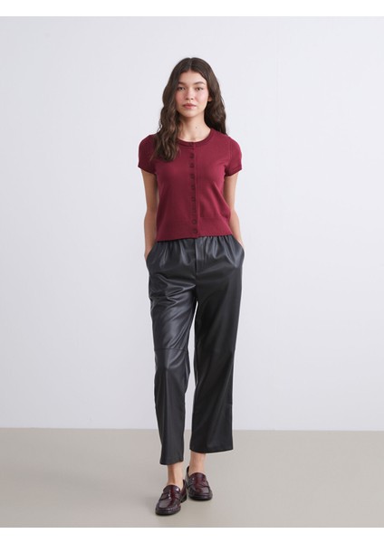 Yeni Sezon Beli Lastikli Deri Görünümlü Kadın Pantolon