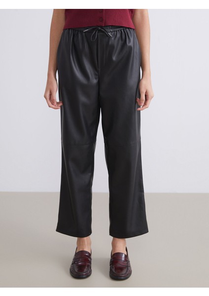 Yeni Sezon Beli Lastikli Deri Görünümlü Kadın Pantolon fiyatları
