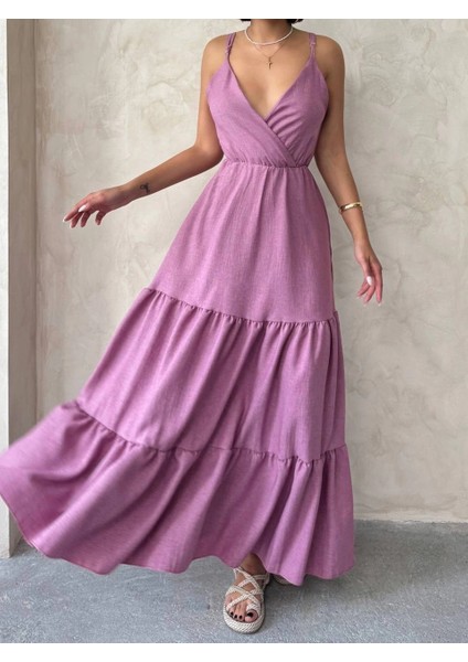 Lvsqvr Fırfırlı Katlı Elbise S255049 Gül (Beden: M)