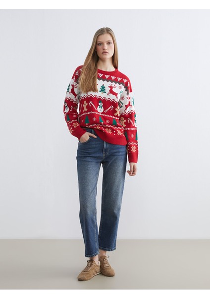 Yeni Sezon Bisiklet Yaka Yılbaşı Temalı Kadın Triko Kazak fiyatları