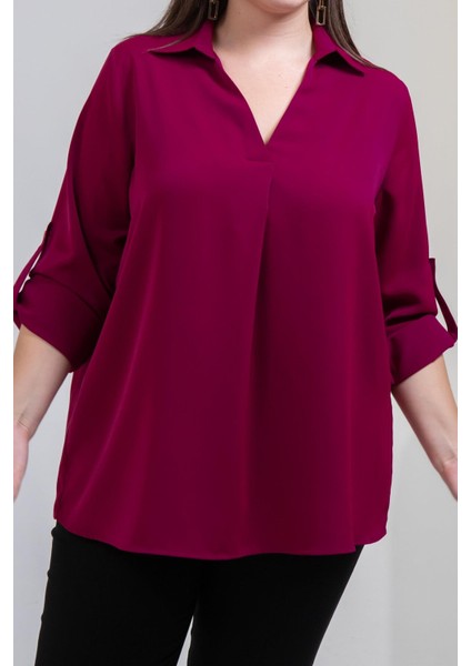 Kadın Büyük Beden V Gömlek Yaka Mor Bluz fiyatları