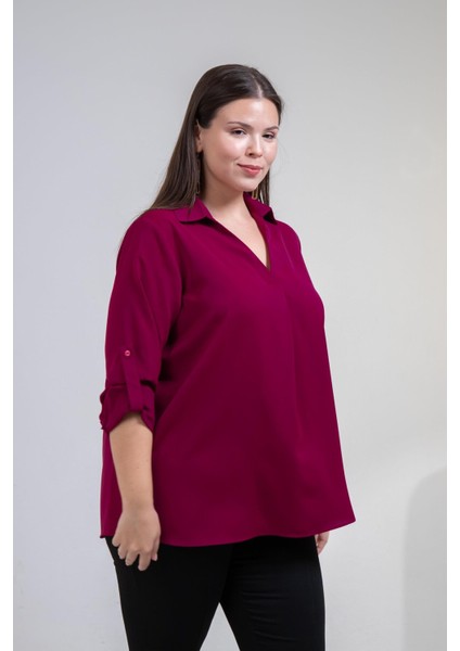 Kadın Büyük Beden V Gömlek Yaka Mor Bluz modelleri