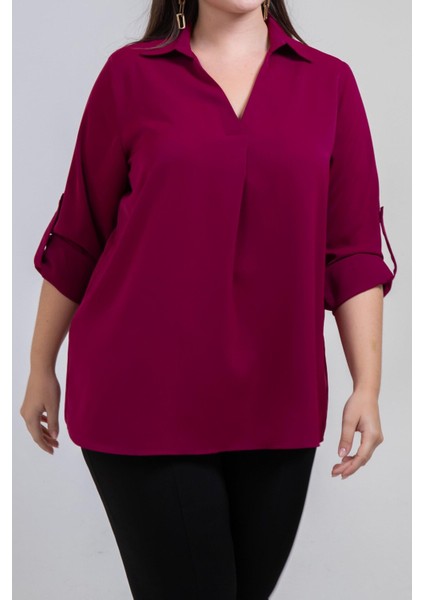 Kadın Büyük Beden V Gömlek Yaka Mor Bluz indirimleri