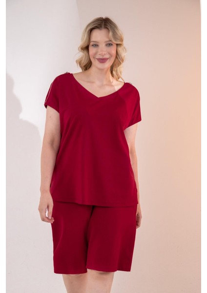 Kadın Büyük Beden Fermuar Detaylı Bordo Bluz fırsatları