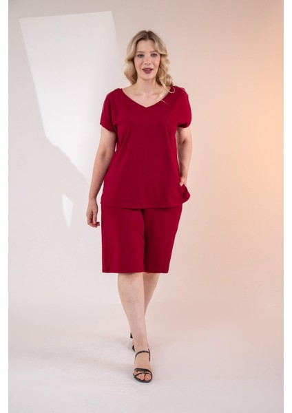 Kadın Büyük Beden Fermuar Detaylı Bordo Bluz indirimleri