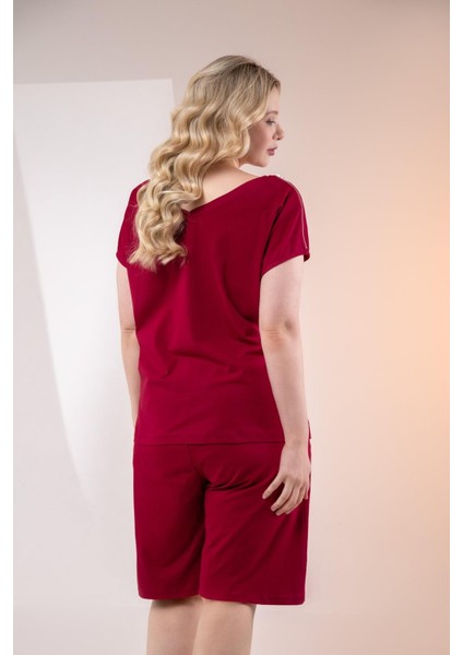 Kadın Büyük Beden Fermuar Detaylı Bordo Bluz