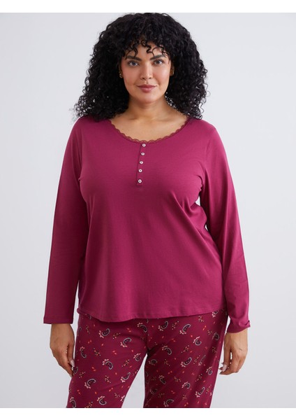 Yeni Sezon Bisiklet Yaka Baskılı Kadın Pijama Takımı