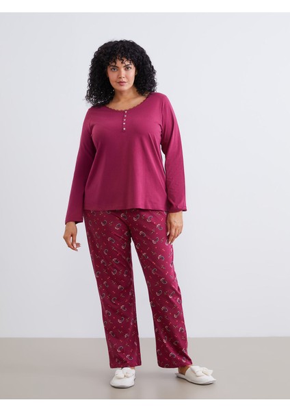 Yeni Sezon Bisiklet Yaka Baskılı Kadın Pijama Takımı fiyatları