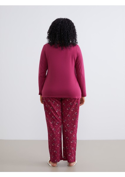 Yeni Sezon Bisiklet Yaka Baskılı Kadın Pijama Takımı fırsatları