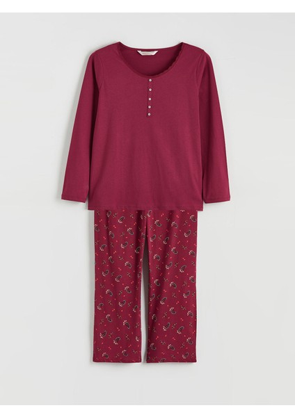 Yeni Sezon Bisiklet Yaka Baskılı Kadın Pijama Takımı indirimleri