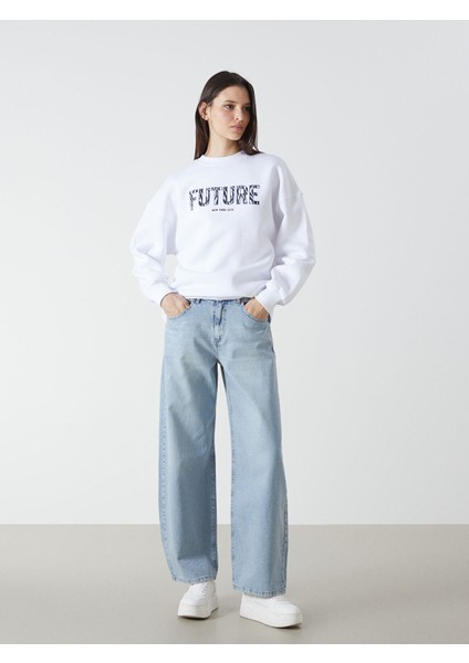 Yeni Sezon Bisiklet Yaka Baskılı Oversize Kadın Kalın Sweatshirt fiyatları