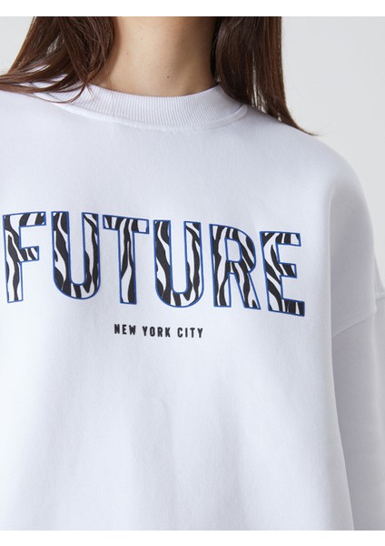 Yeni Sezon Bisiklet Yaka Baskılı Oversize Kadın Kalın Sweatshirt modelleri