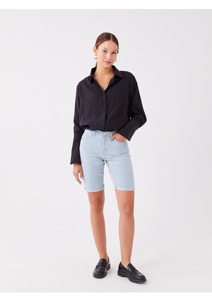 Yeni Sezon Normal Bel Bermuda Fit Kadın Jean Şort