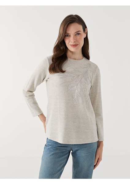 Yeni Sezon Bisiklet Yaka Pul Işlemeli Kadın Bluz