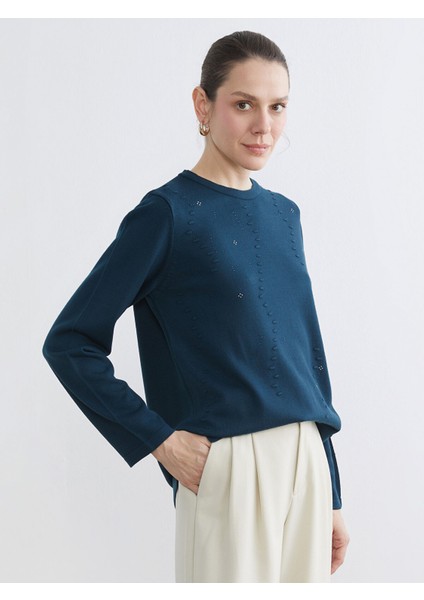 Yeni Sezon Bisiklet Yaka Desenli Kadın Triko Kazak