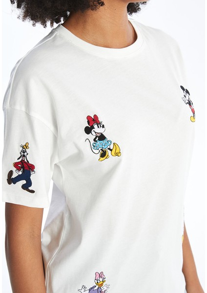 Yeni Sezon Bisiklet Yaka Mickey ve Arkadaşları Baskılı Kadın Tişört modelleri