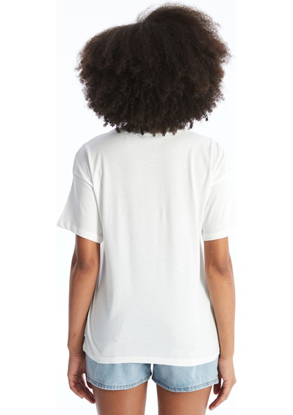 Yeni Sezon Bisiklet Yaka Mickey ve Arkadaşları Baskılı Kadın Tişört indirimleri